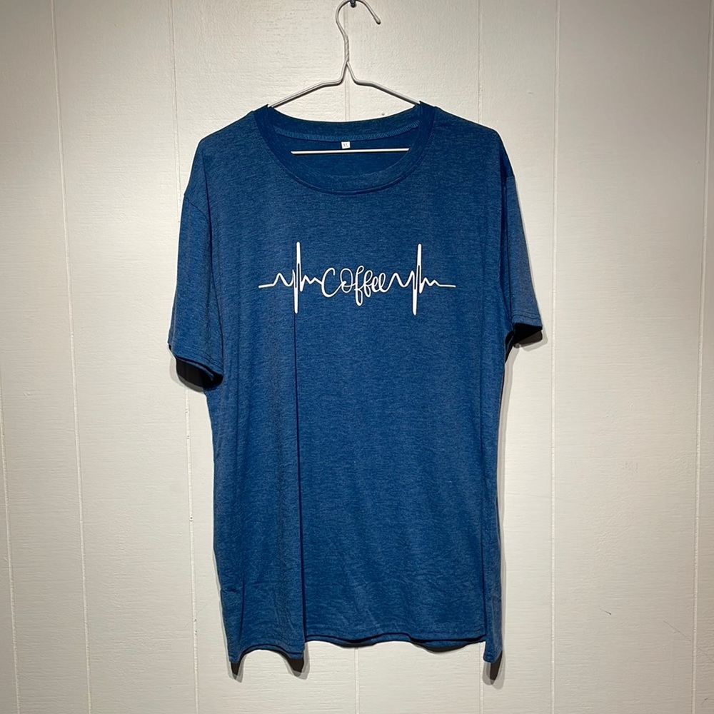 Blue T-shirt with Coffee Heart Beat
